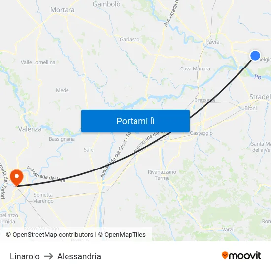 Linarolo to Alessandria map