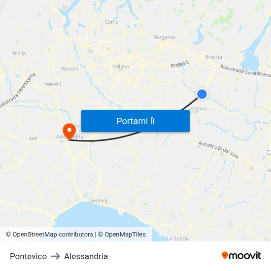 Pontevico to Alessandria map