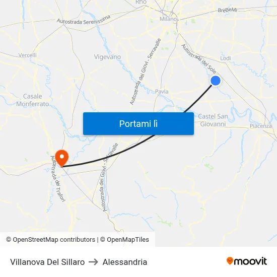 Villanova Del Sillaro to Alessandria map