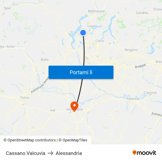 Cassano Valcuvia to Alessandria map