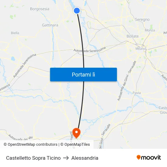 Castelletto Sopra Ticino to Alessandria map