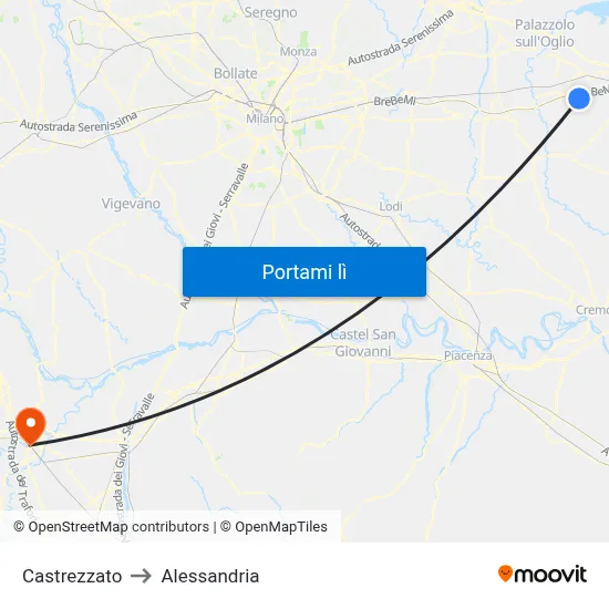 Castrezzato to Alessandria map