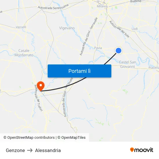 Genzone to Alessandria map