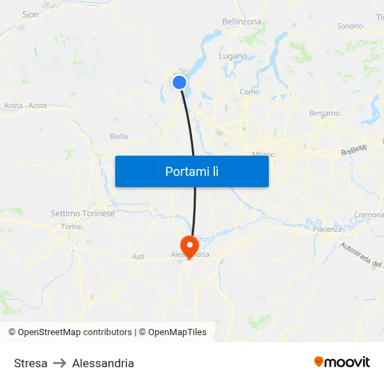 Stresa to Alessandria map