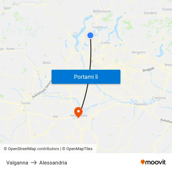 Valganna to Alessandria map