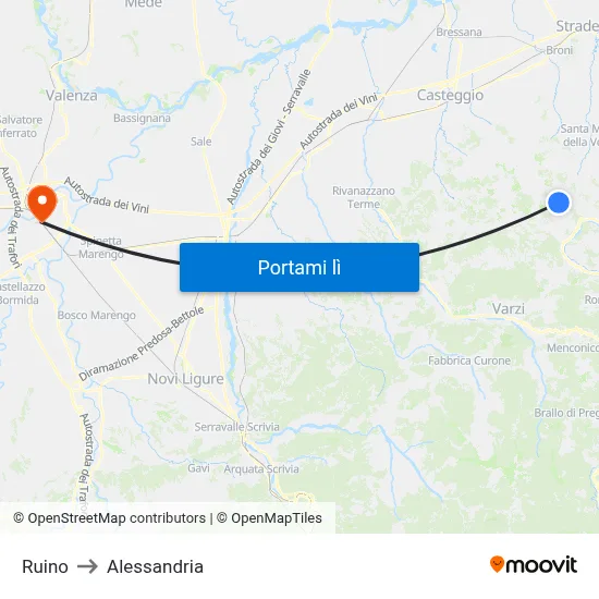 Ruino to Alessandria map