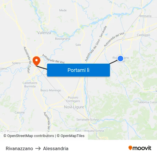 Rivanazzano to Alessandria map