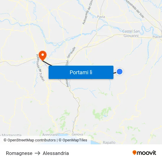 Romagnese to Alessandria map