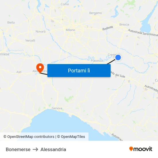 Bonemerse to Alessandria map