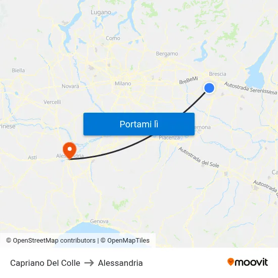 Capriano Del Colle to Alessandria map