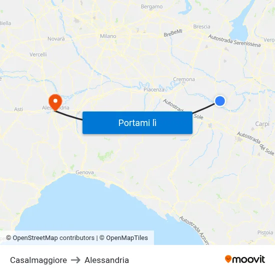Casalmaggiore to Alessandria map
