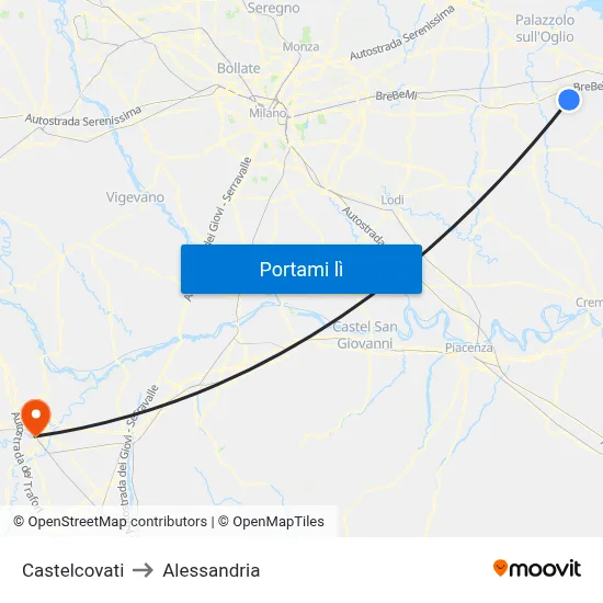 Castelcovati to Alessandria map