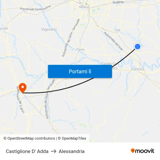 Castiglione D' Adda to Alessandria map