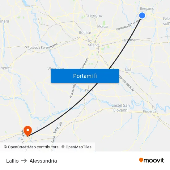 Lallio to Alessandria map