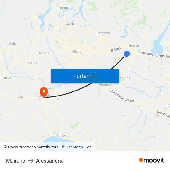 Mairano to Alessandria map