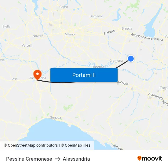 Pessina Cremonese to Alessandria map