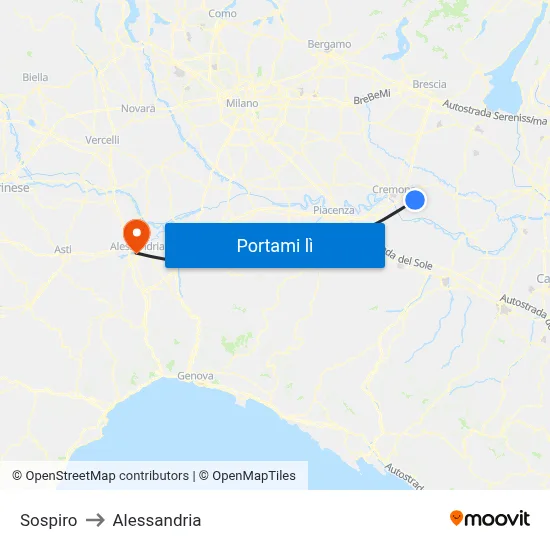 Sospiro to Alessandria map