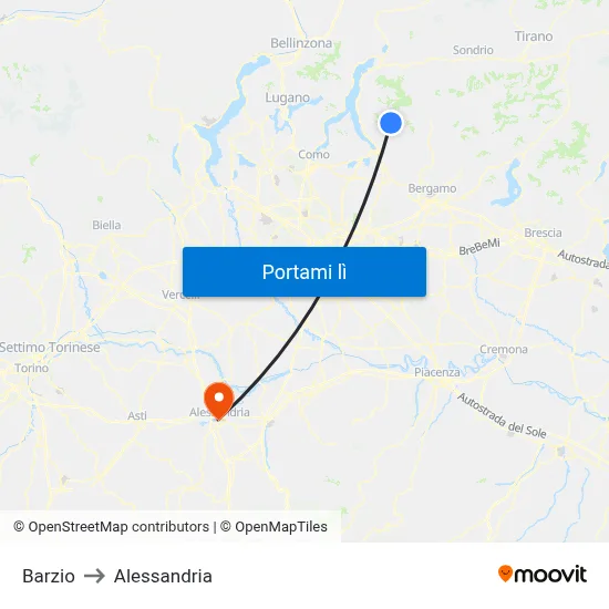 Barzio to Alessandria map