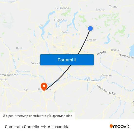 Camerata Cornello to Alessandria map