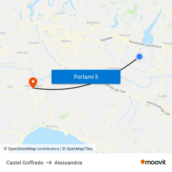 Castel Goffredo to Alessandria map