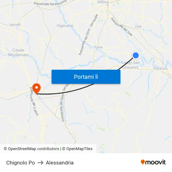 Chignolo Po to Alessandria map