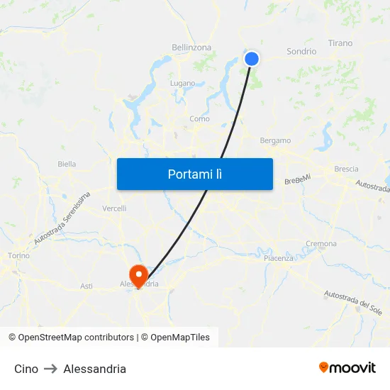 Cino to Alessandria map