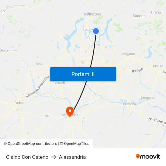 Claino Con Osteno to Alessandria map