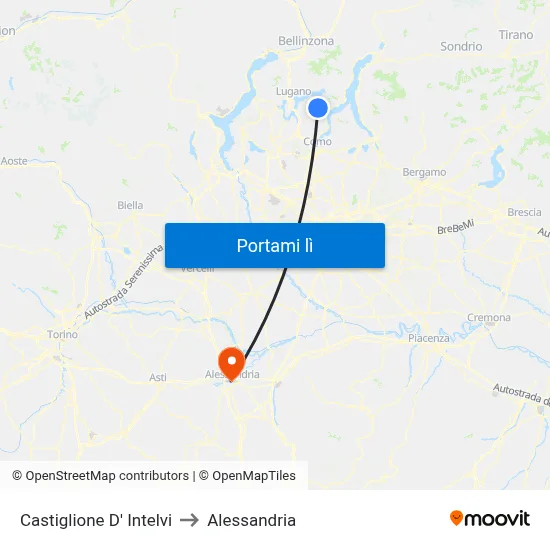 Castiglione D' Intelvi to Alessandria map
