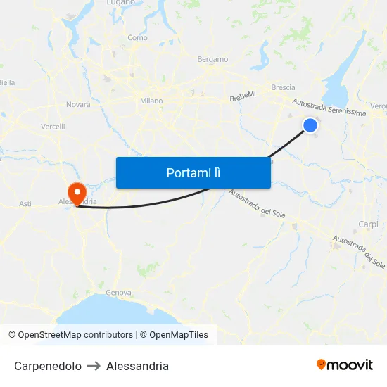 Carpenedolo to Alessandria map