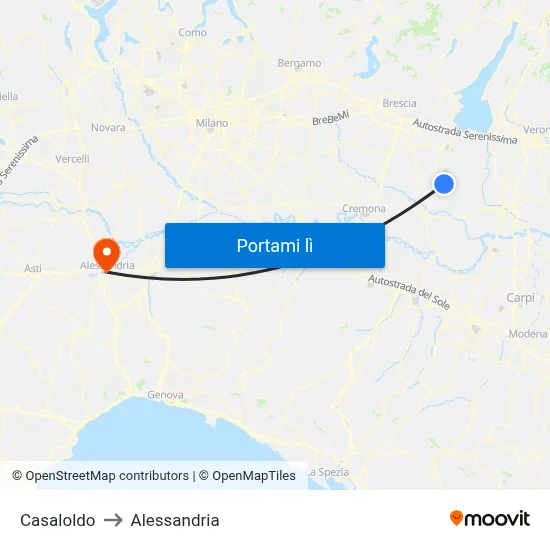 Casaloldo to Alessandria map