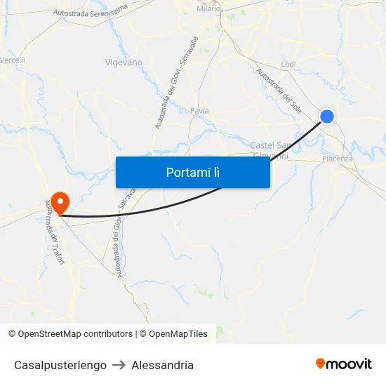 Casalpusterlengo to Alessandria map