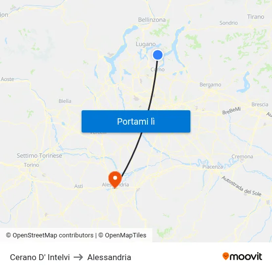 Cerano D' Intelvi to Alessandria map