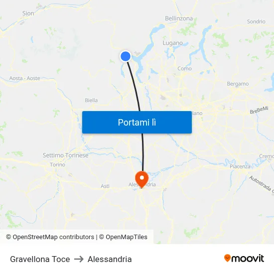 Gravellona Toce to Alessandria map