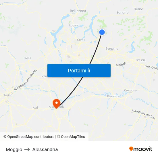 Moggio to Alessandria map