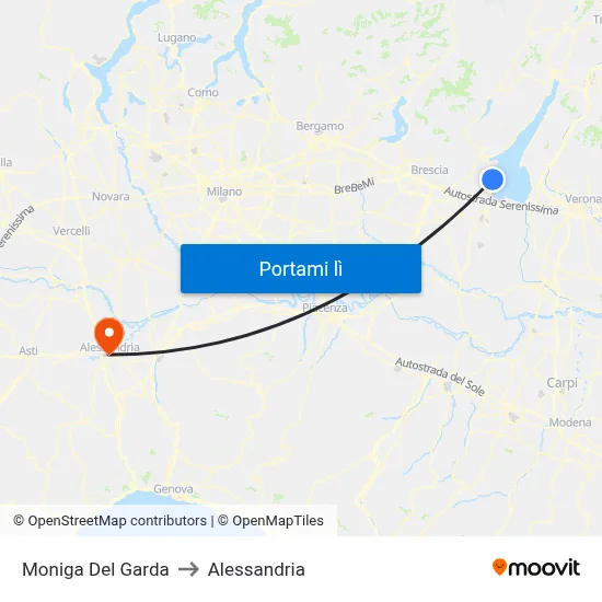 Moniga Del Garda to Alessandria map