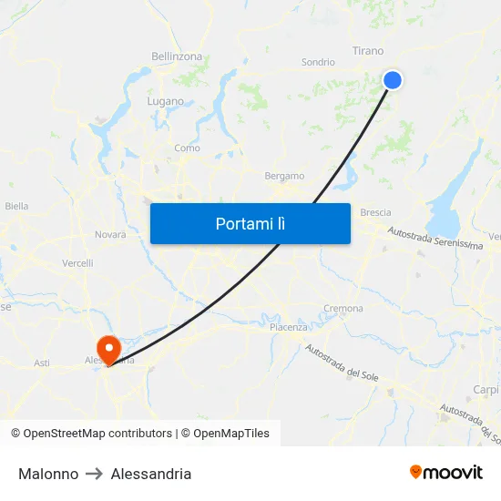 Malonno to Alessandria map