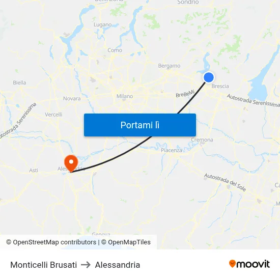 Monticelli Brusati to Alessandria map