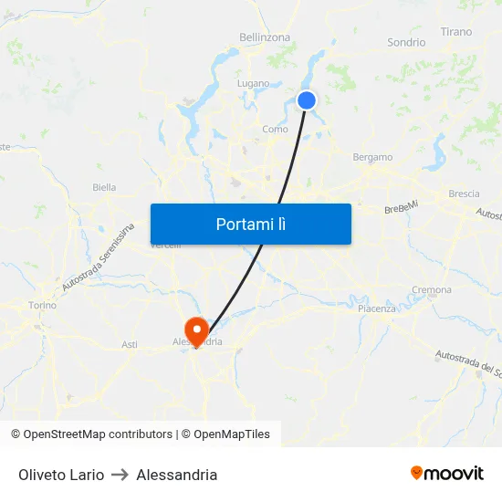 Oliveto Lario to Alessandria map