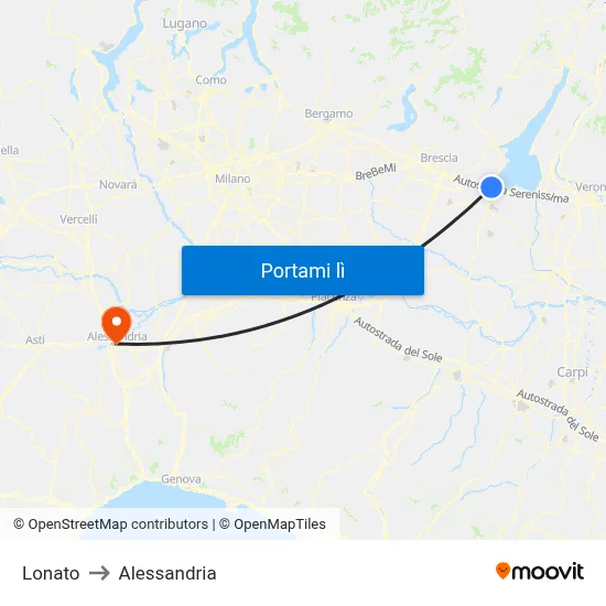 Lonato to Alessandria map