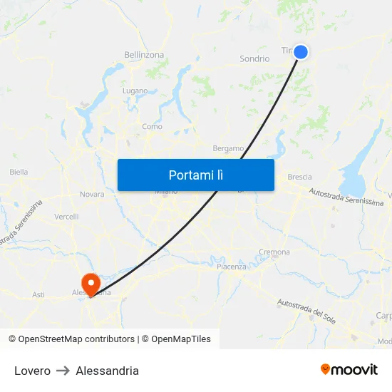 Lovero to Alessandria map