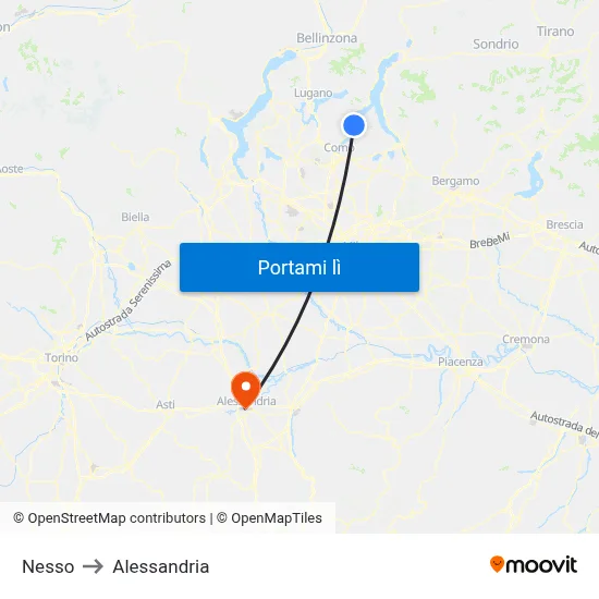 Nesso to Alessandria map