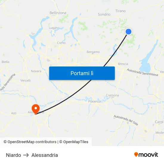 Niardo to Alessandria map