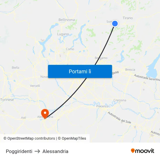 Poggiridenti to Alessandria map