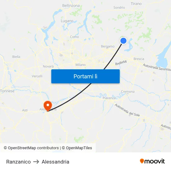 Ranzanico to Alessandria map