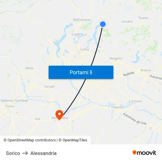 Sorico to Alessandria map