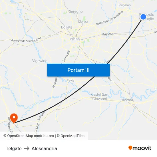 Telgate to Alessandria map