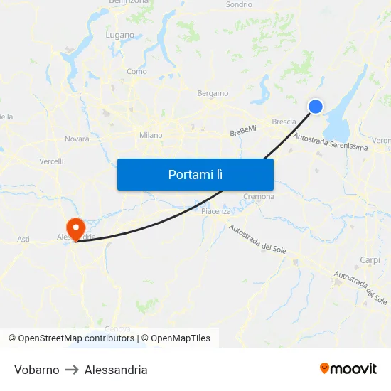 Vobarno to Alessandria map