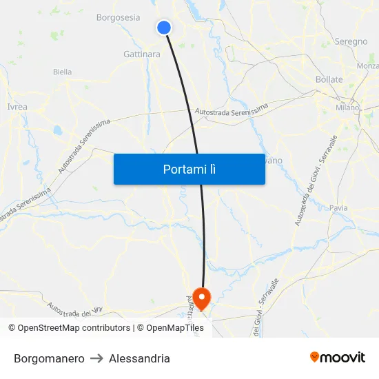 Borgomanero to Alessandria map