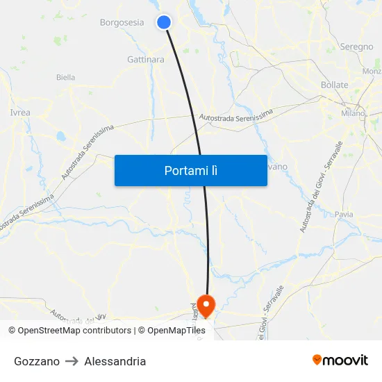 Gozzano to Alessandria map