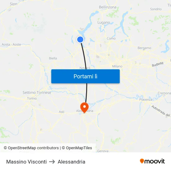 Massino Visconti to Alessandria map